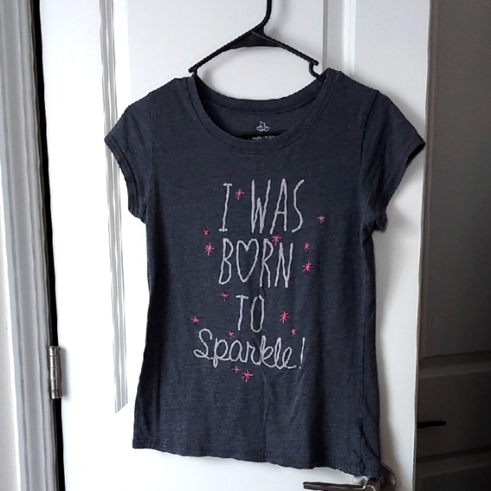 Adore Gray Short Sleeve Tee with Sparkle Graphic Xl